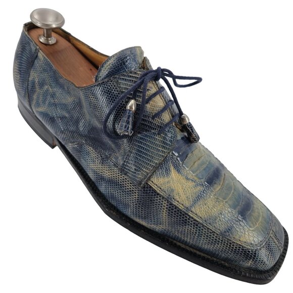 Vintage David Eden Exotic Ostrich Lizard Men's size 12 Blue Dress Shoes Oxfords - Picture 1 of 11
